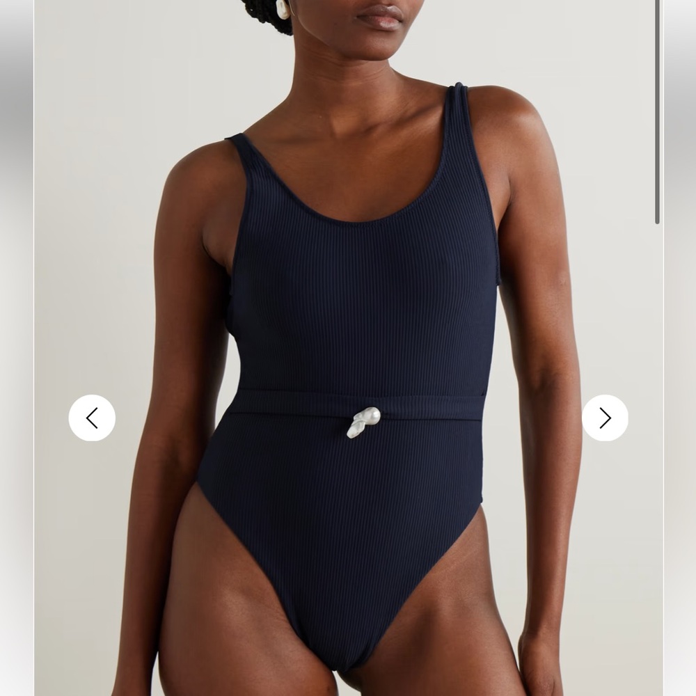 NWT Sara Cristina Olympic pearl-embellished ribbed swimsuit- large
